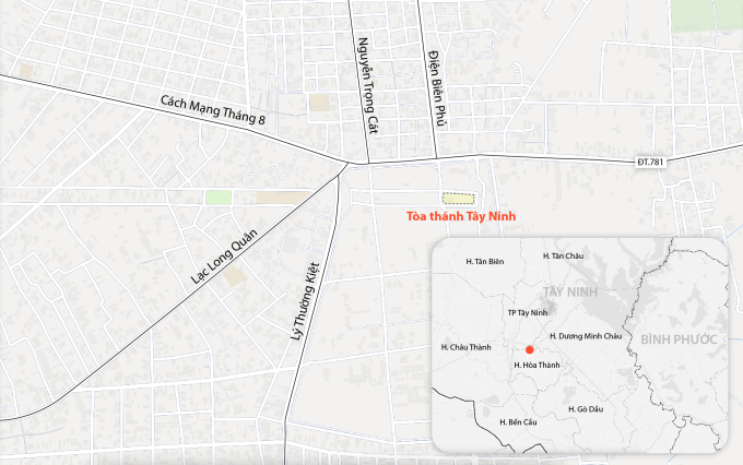 Vị trí Toà thánh Tây Ninh. Đồ hoạ: Đăng Hiếu