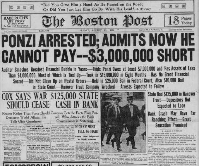 Một bài trong serie phóng sự của Boston Post khiến Ponzi bị vạch trần. Ảnh: Boston Post