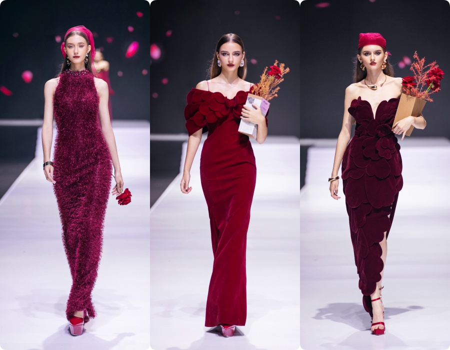 Hồng Diễm hóa đóa hồng nhung rực rỡ, sải bước trên sàn catwalk - Ảnh 9.