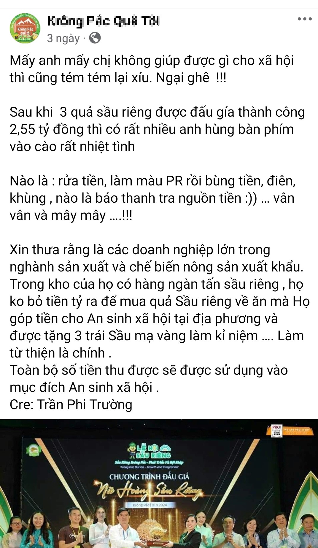 Doanh nghiệp lên tiếng về lùm xùm đấu giá 3 trái sầu riêng gần 3 tỉ đồng- Ảnh 2.