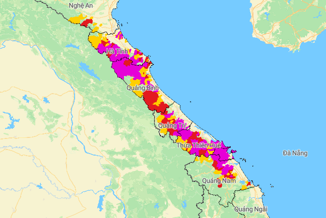 Cảnh báo nguy cơ sạt lở ở các tỉnh miền Trung ngày 5/11. Ảnh: Tổng cục Khí tượng thuỷ văn