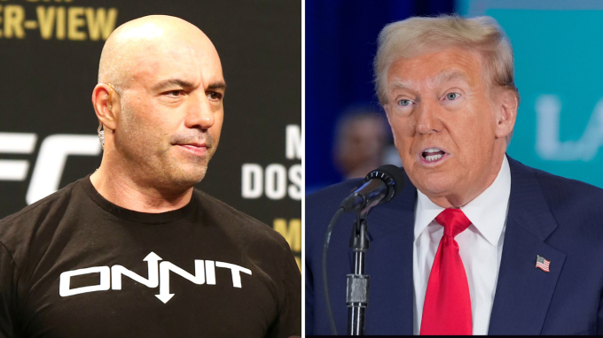 Ứng viên tổng thống đảng Cộng hòa Donald Trump (phải) và người dẫn chương trình podcast Joe Rogan. Ảnh: AFP, AP