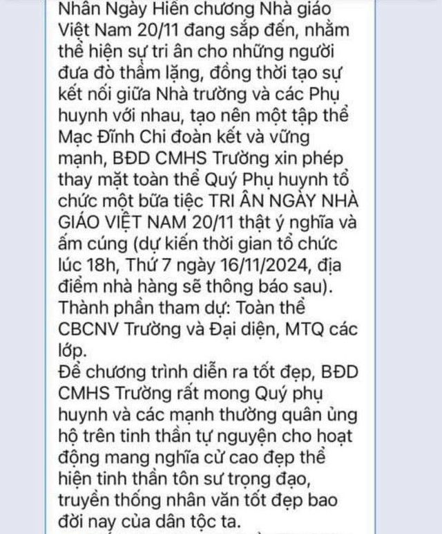 Phụ huynh vận động tổ chức gặp mặt tri ân ngày 20-11, trường ra thông báo khẩn- Ảnh 2.