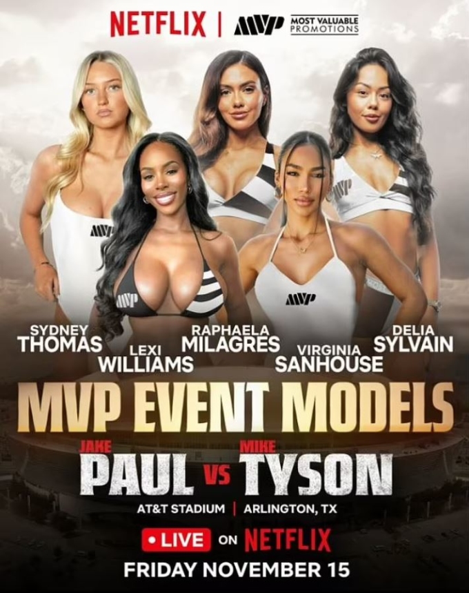 Sydney Thomas là một trong năm ring-girl xuất hiện tại sự kiện ở đấu trường AT&T, Texas ngày 15/11. Ảnh: Netflix