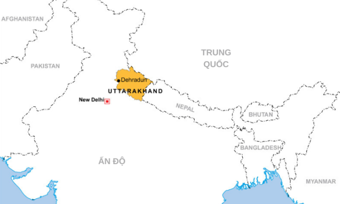 Vị trí bang Uttarakhand ở miền bắc Ấn Độ. Đồ họa: TOI