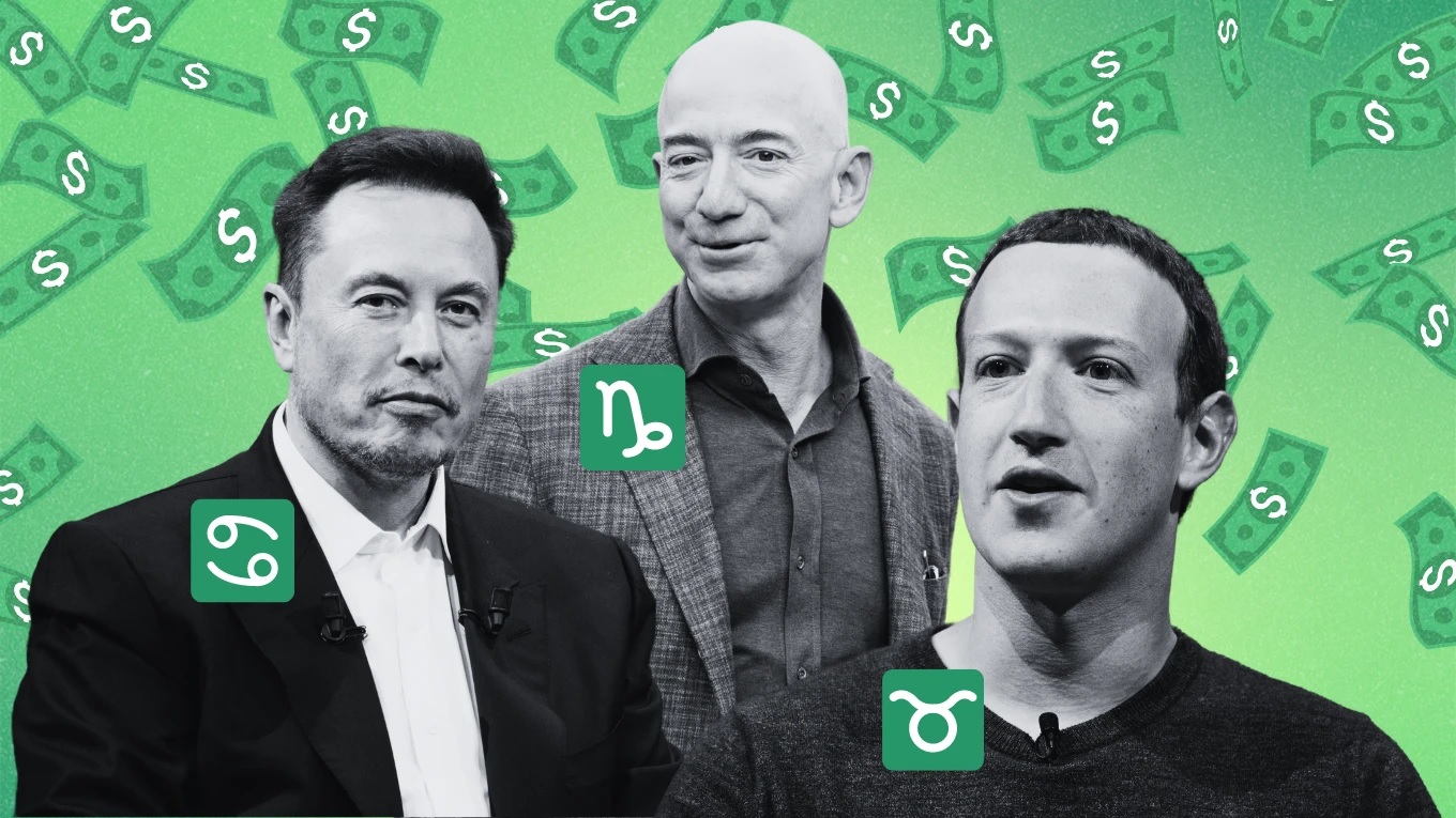 Tỉ phú Jeff Bezo, Elon Musk, Mark Zuckerber. Ảnh: Shutterstock, Canva