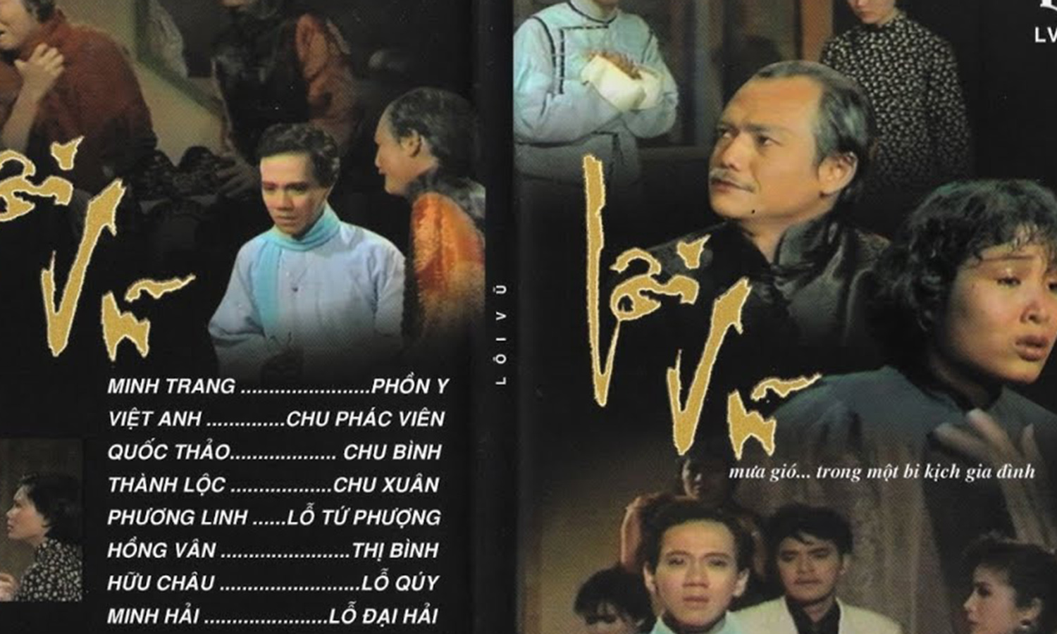 Nghệ sĩ Việt Anh (áo dài đen, cam) trong kịch "Lôi vũ" đầu thập niên 1990