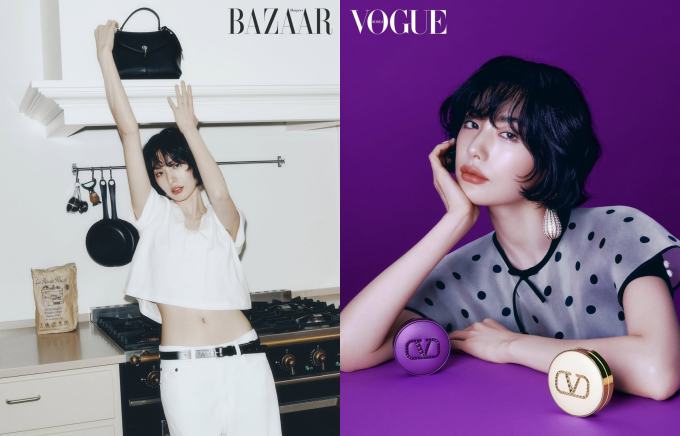 Nana trong bộ ảnh mới nhất đầu năm 2025 khi đã xóa phần lớn hình xăm. Ảnh: Harpers Bazaar, Vogue