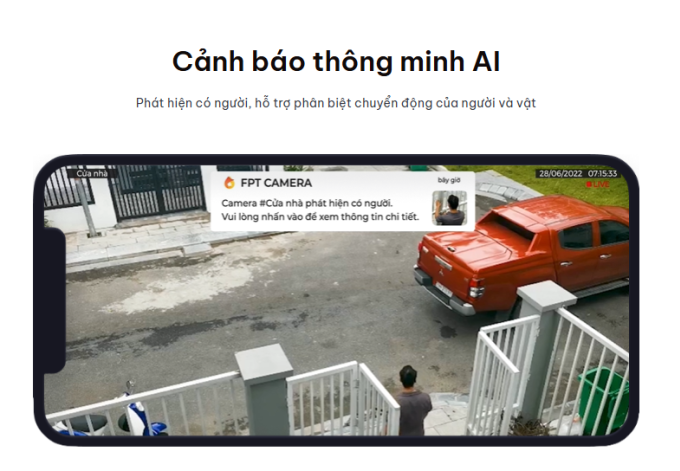 Tính năng cảnh báo thông minh ứng dụng AI của FPT Camera. Ảnh: FPT