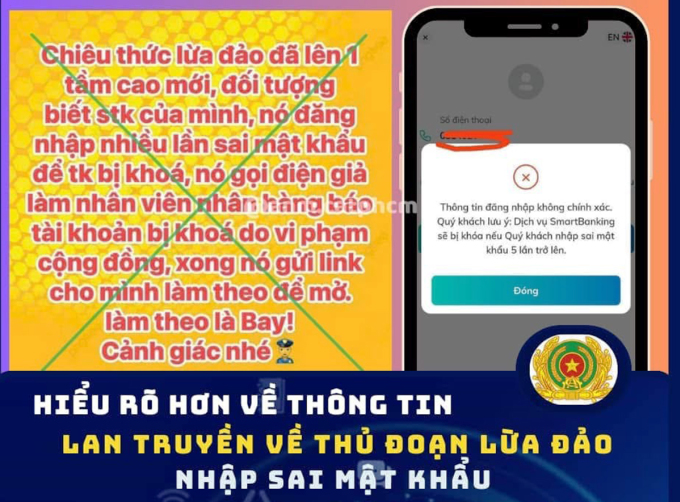 Công an TP HCM làm rõ cảnh báo lừa đảo nhập sai mật khẩu