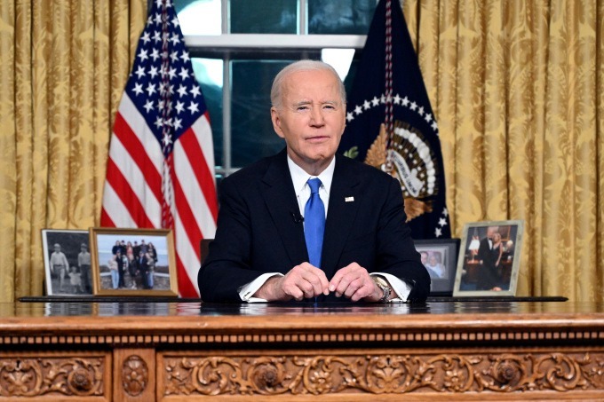 Tổng thống Mỹ Joe Biden phát biểu chia tay tại Nhà Trắng ngày 15/1. Ảnh: AP