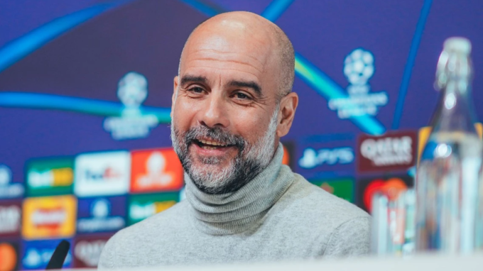 HLV Pep Guardiola trong buổi họp báo trước lượt cuối Champions League ngày 28/1. Ảnh: Man City