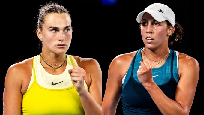 Sabalenka (trái) đối đầu Keys ở chung kết Australia Mở rộng, trên sân Rod Laver, Melbourne hôm nay 25/1. Ảnh: Sky