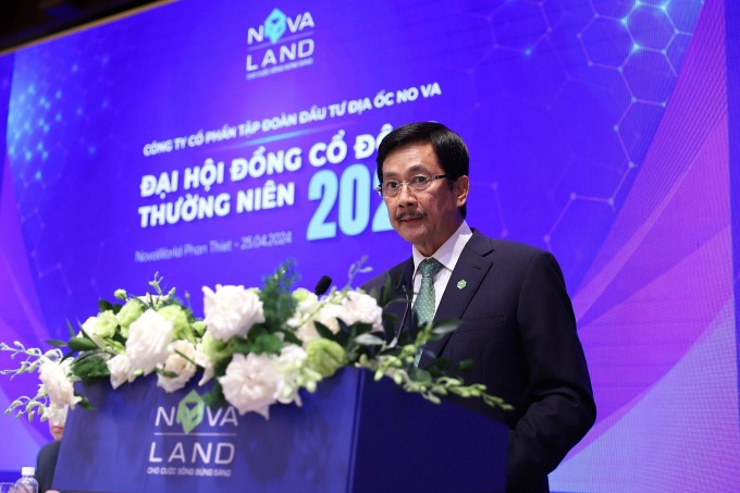 Ông Bùi Thành Nhơn trong phiên họp thường niên hồi tháng 4/2024 của Novaland. Ảnh: NVL