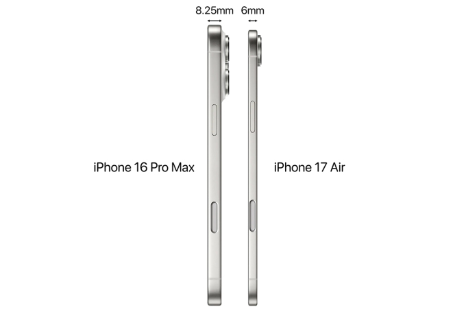 So độ mỏng iPhone 17 Air theo tin đồn với iPhone 16 Pro Max. Ảnh: Macrumors