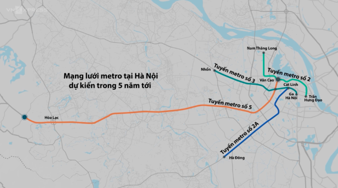 Dự kiến mạng lưới đường sắt đô thị thành phố Hà Nội trong 5 năm tới. Đồ hoạ: Lộc Chung