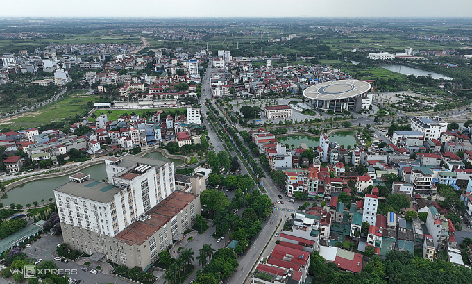 Trung tâm huyện Đông Anh với các công trình như UBND, trung tâm chính trị, trung tâm văn hoá huyện. Ảnh: Ngọc Thành