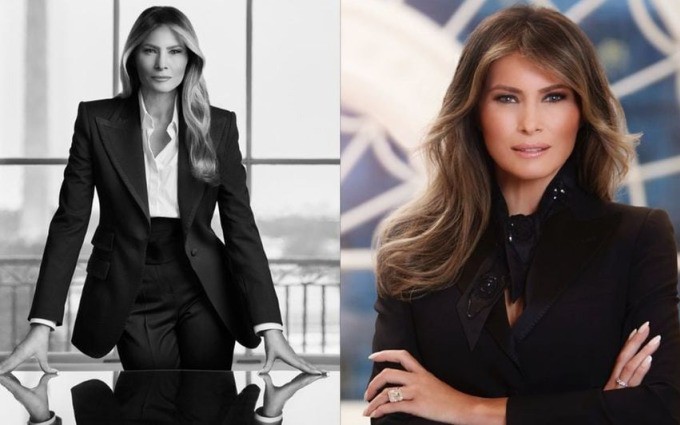 Ảnh chân dung chính thức của bà Melania Trump tại Nhà Trắng năm 2025 (bên trái) và trong nhiệm kỳ đầu tiên của ông Trump năm 2017.