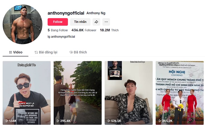 kênh tiktok của Anthony Ng