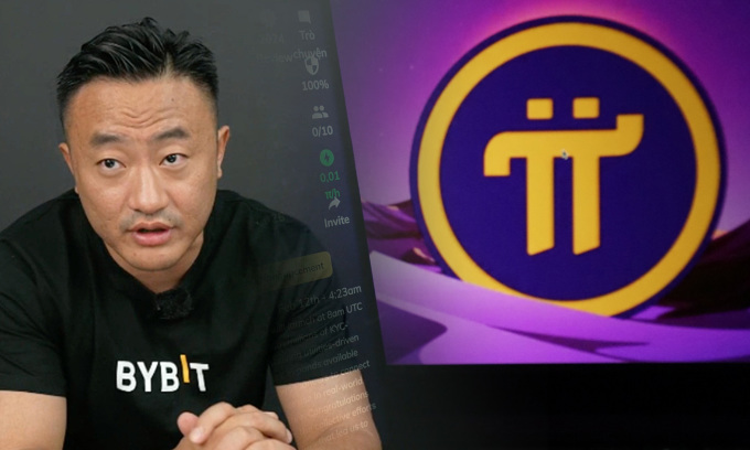 CEO Bybit Ben Zhou và logo Pi Network. Ảnh: Duy Phong