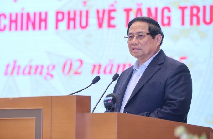 Thủ tướng Phạm Minh Chính phát biểu tại hội nghị ngày 21/2. Ảnh: VGP