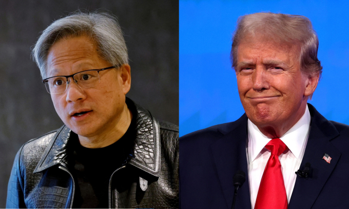 CEO Nvidia Jensen Huang (trái) và Tổng thống Mỹ Donald Trump. Ảnh: Reuters/AFP