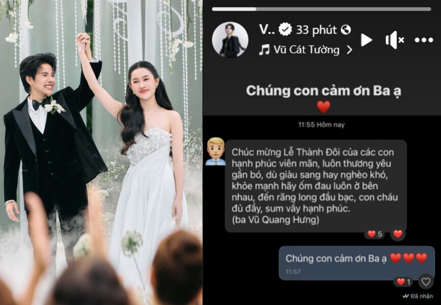 Bố Vũ Cát Tường dặn dò con gái trong ngày trọng đại.