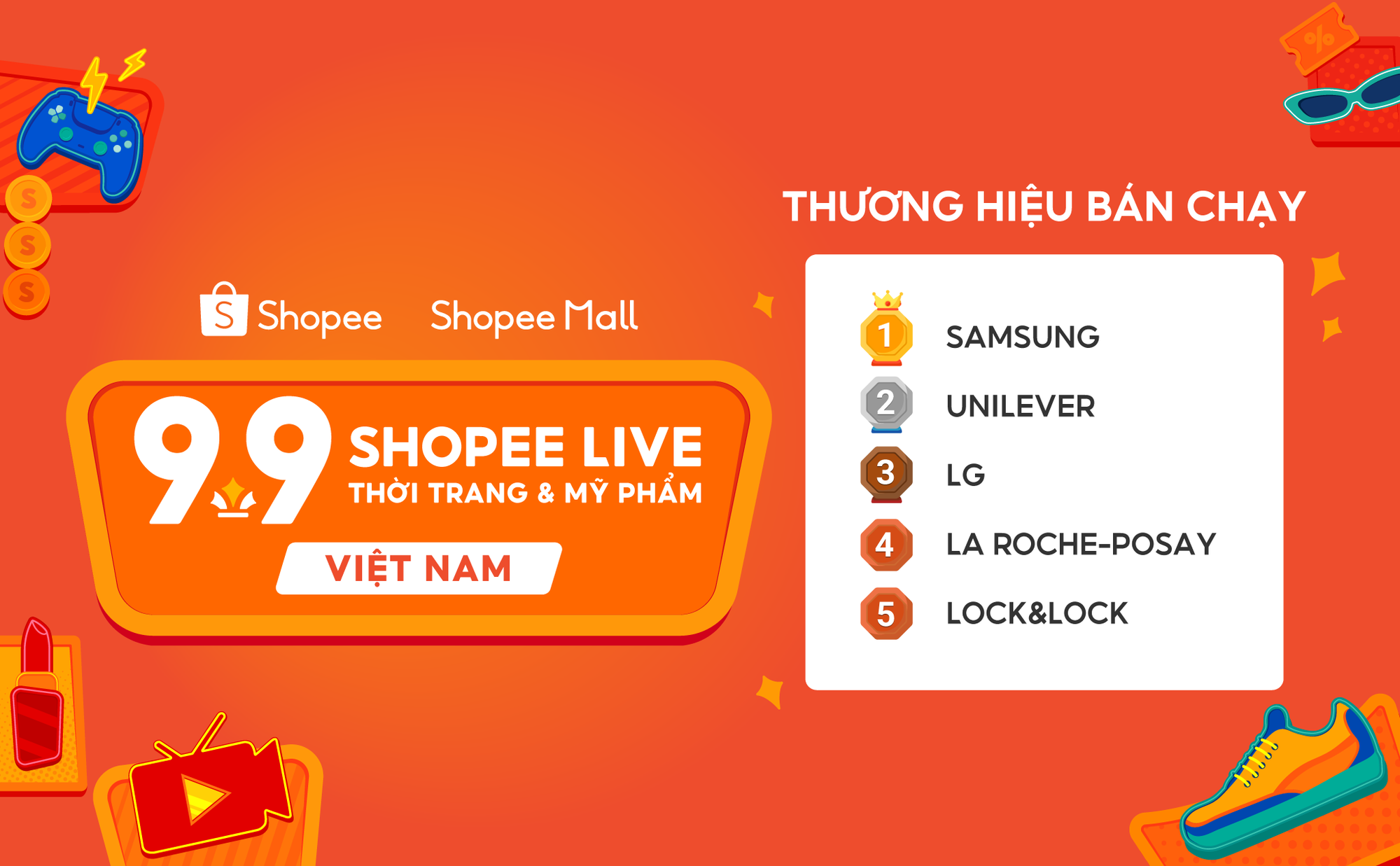 Những thương hiệu được người dùng ưa chuộng nhất thuộc đa dạng ngành hàng, bao gồm Samsung, Unilever, LG, La Roche-Posay, Lock&Lock