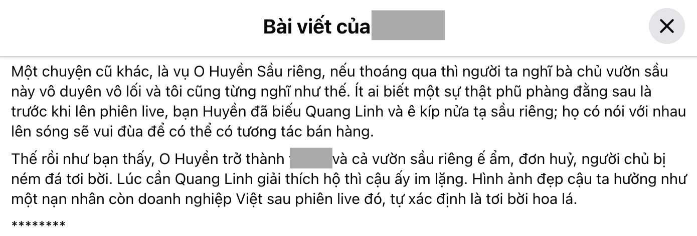 O Huyền Sầu Riêng lại hứng "phẫn nộ" khi viết gần 1.000 từ về Quang Linh Vlogs - Ảnh 1.