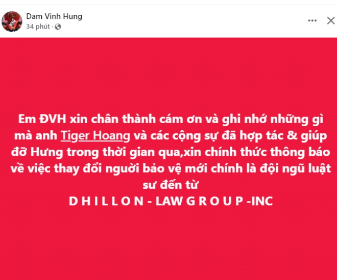 Đàm Vĩnh Hưng bất ngờ tiết lộ thay đổi luật sư cho vụ kiện triệu đô bên Mỹ với chồng ca sĩ Bích Tuyền.