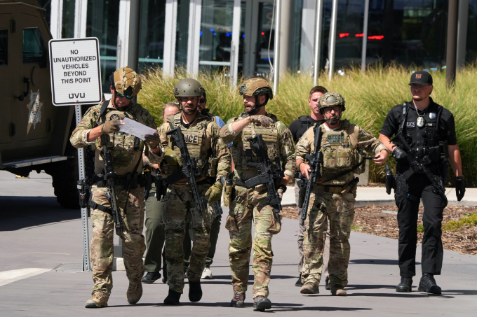 Cảnh sát phong tỏa trường Đại học Utah Valley sau vụ ám sát nhà hoạt động Charlie Kirk ngày 10/9. Ảnh: AFP