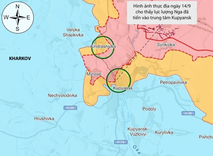 Cục diện chiến trường tại Kupyansk tính đến ngày 14/9. Đồ họa: ISW