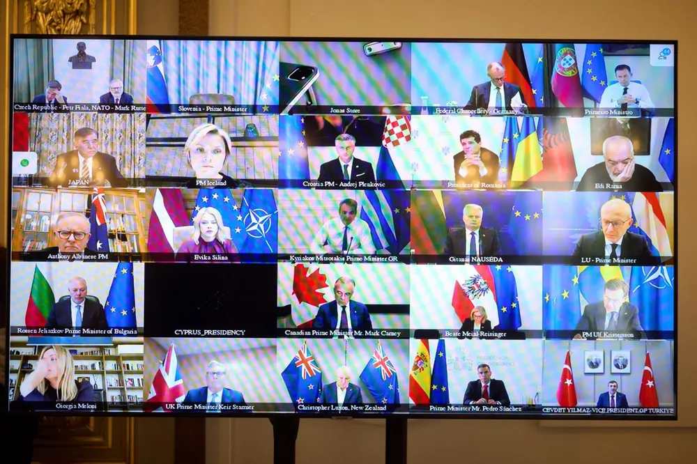 Các lãnh đạo châu Âu họp bàn đảm bảo an ninh cho Ukraine hôm 5-9. Ảnh: TELEGRAM hòa bình ukraine.jpg