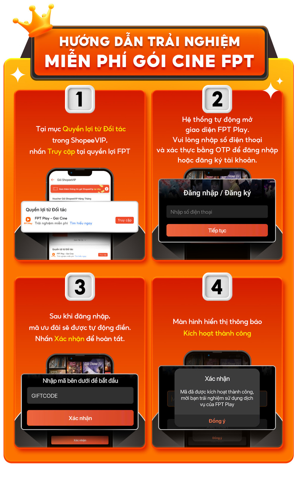 Nhanh tay kích hoạt để nhận 1 tháng xem phim trên FPT Play Cine hoàn toàn miễn phí khi tham gia ShopeeVIP.
Nhanh tay kích hoạt để nhận 1 tháng xem phim trên FPT Play Cine hoàn toàn miễn phí khi tham gia ShopeeVIP.