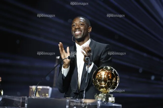Ngôi sao người Pháp Dembele giành Quả bóng vàng 2025. Ảnh: EPA. Quả bóng vàng