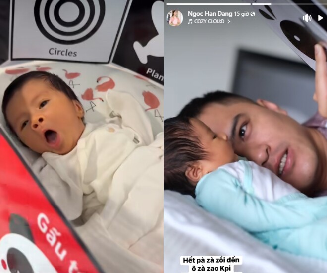 Ông xã Hoa hậu Ngọc Hân phụ vợ chăm sóc con trai.