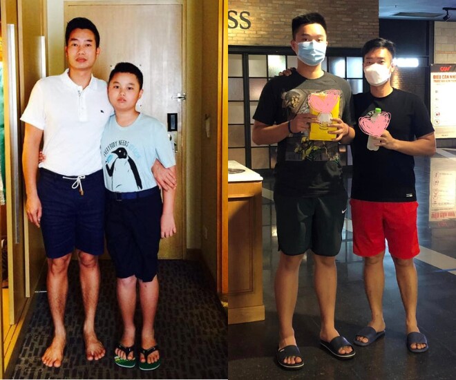 Hoa Thanh Tùng trông tí hon khi so sánh ảnh quá khứ - hiện tại với con trai.