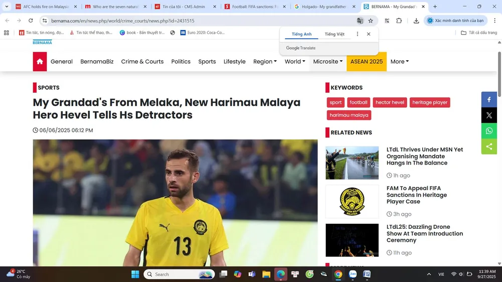 Hector Holgado trả lời hãng thông tấn Bernama- Ông tôi là người Melaka. Ma-2.jpg