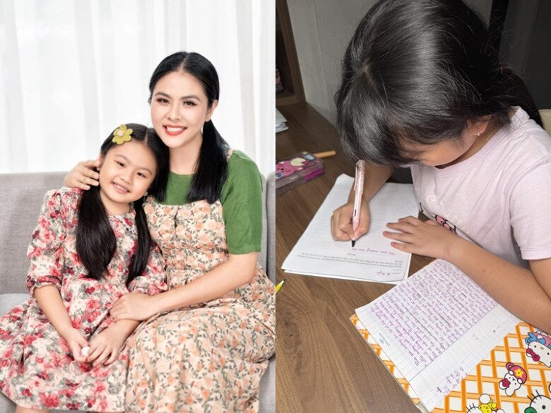 Con gái Vân Trang tự giác học tập, khiến mẹ tự hào.