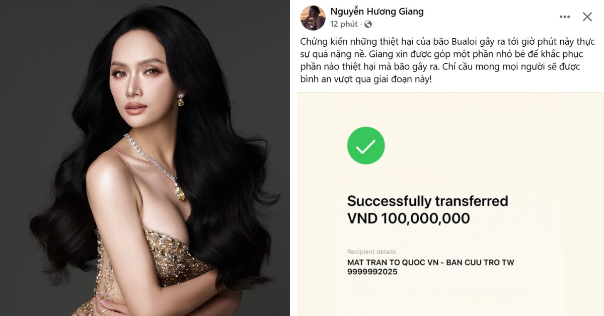 Hoa hậu Hương Giang ủng hộ 100 triệu đồng để khắc phục thiệt hại. Cô chia sẻ: Chứng kiến những thiệt hại của bão Bualoi gây ra tới giờ phút này thực sự quá nặng nề. Giang xin được góp một phần nhỏ bé để khắc phục phần nào thiệt hại mà bão gây ra. Chỉ cầu mong mọi người sẽ được bình an vượt qua giai đoạn này!.