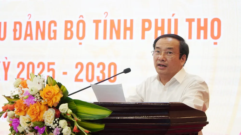Trưởng Ban Tuyên giáo và Dân vận Tỉnh uỷ Phú Thọ Lương Đức Minh phát biểu tại buổi họp báo thông tin về Đại hội Đảng bộ tỉnh Phú thọ lần thứ I, nhiệm kỳ 2025-2030. Ảnh: NGUYỄN HINH 500 đại biểu tham dự Đại hội Đảng bộ tỉnh Phú Thọ nhiệm kỳ 2025-2030.JPG