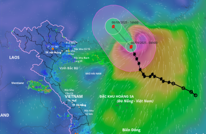 Dự báo hướng đi và vùng ảnh hưởng của bão Tapah. Ảnh: Hệ thống giám sát thiên tai