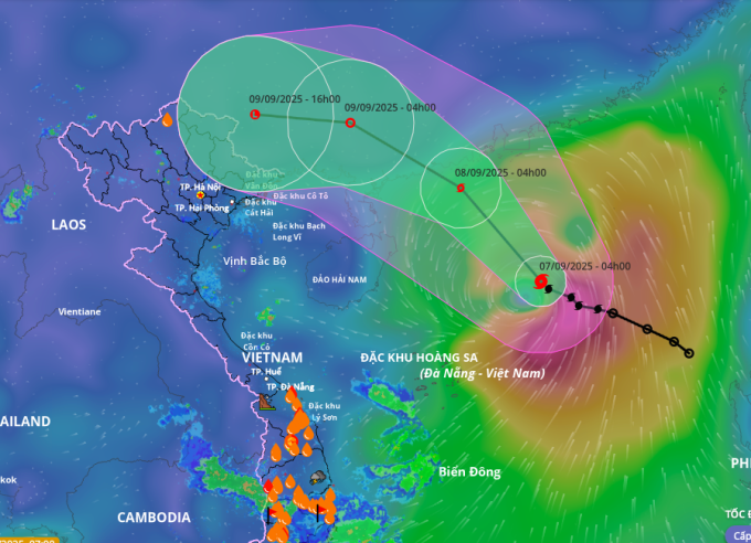 Dự báo hướng đi và vùng ảnh hưởng của bão Tapah. Ảnh: Hệ thống giám sát thiên tai