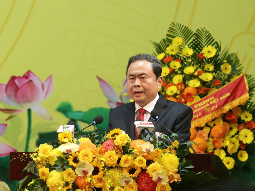 Chủ tịch Quốc hội Trần Thanh Mẫn phát biểu chỉ đạo tại Đại hội đại biểu Đảng bộ TP Cần Thơ nhiệm kỳ 2025-2030. Ảnh: BTC Chủ tịch Quốc hội Trần Thanh Mẫn