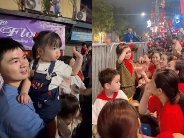 Gia đình Đỗ Mỹ Linh ở biệt thự mặt phố vẫn xuống đường xếp hàng xem diễu binh, ái nữ lanh lợi hệt bố doanh nhân