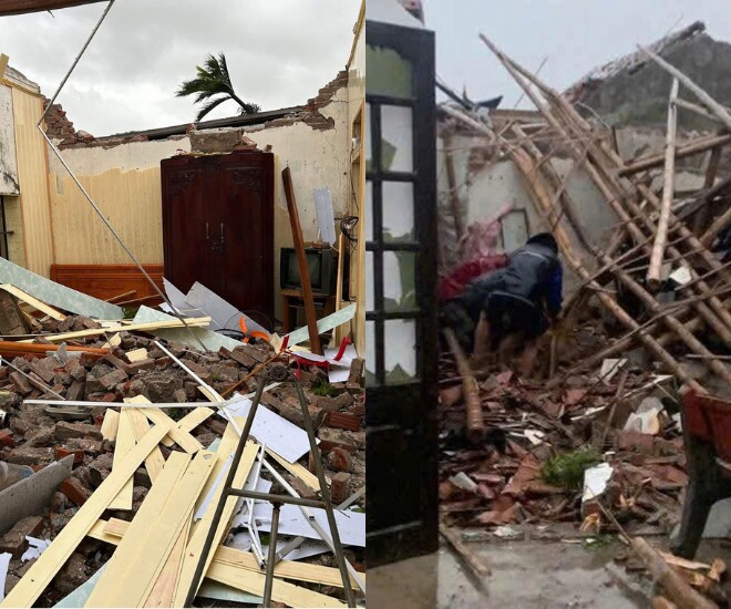 Hình ảnh nhà sập do bão Bualoi - bão số 10 gây ra.