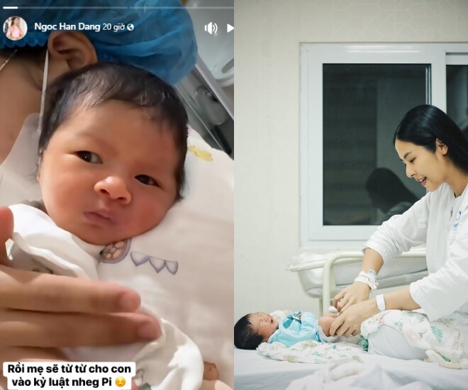 Hoa hậu Ngọc Hân rèn nếp kỷ luật cho quý tử đầu lòng từ sớm.