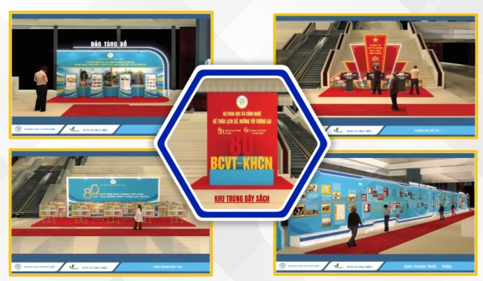 Không gian trưng bày tại lễ kỷ niệm 80 năm ngành Bưu chính Viễn thông, 66 năm ngành Khoa học Công nghệ. Ảnh: MST