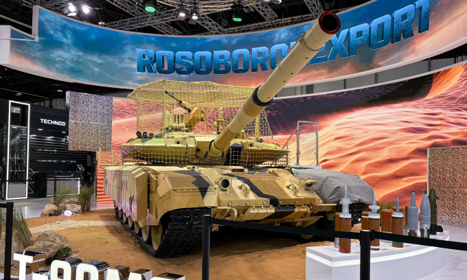 Xe tăng T-90MS Nga tại triển lãm IDEX 2025 ở Abu Dhabi hồi tháng 2. Ảnh: TASS