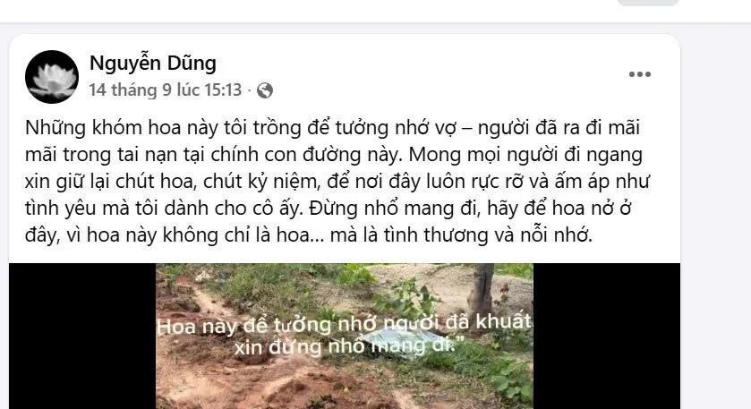Dòng trạng thái của ông Dũng mong mọi người đừng nhổ hoa hồng ông đã trồng tặng người vợ đã khuất. Ảnh chụp màn hình. nhổ hoa hồng.jpg